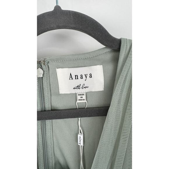 Anaya Bridesmaid V Neck Ruffle Waist Maxi Dress Sage Green Womens Plus Size 18 - Picture 6 of 12